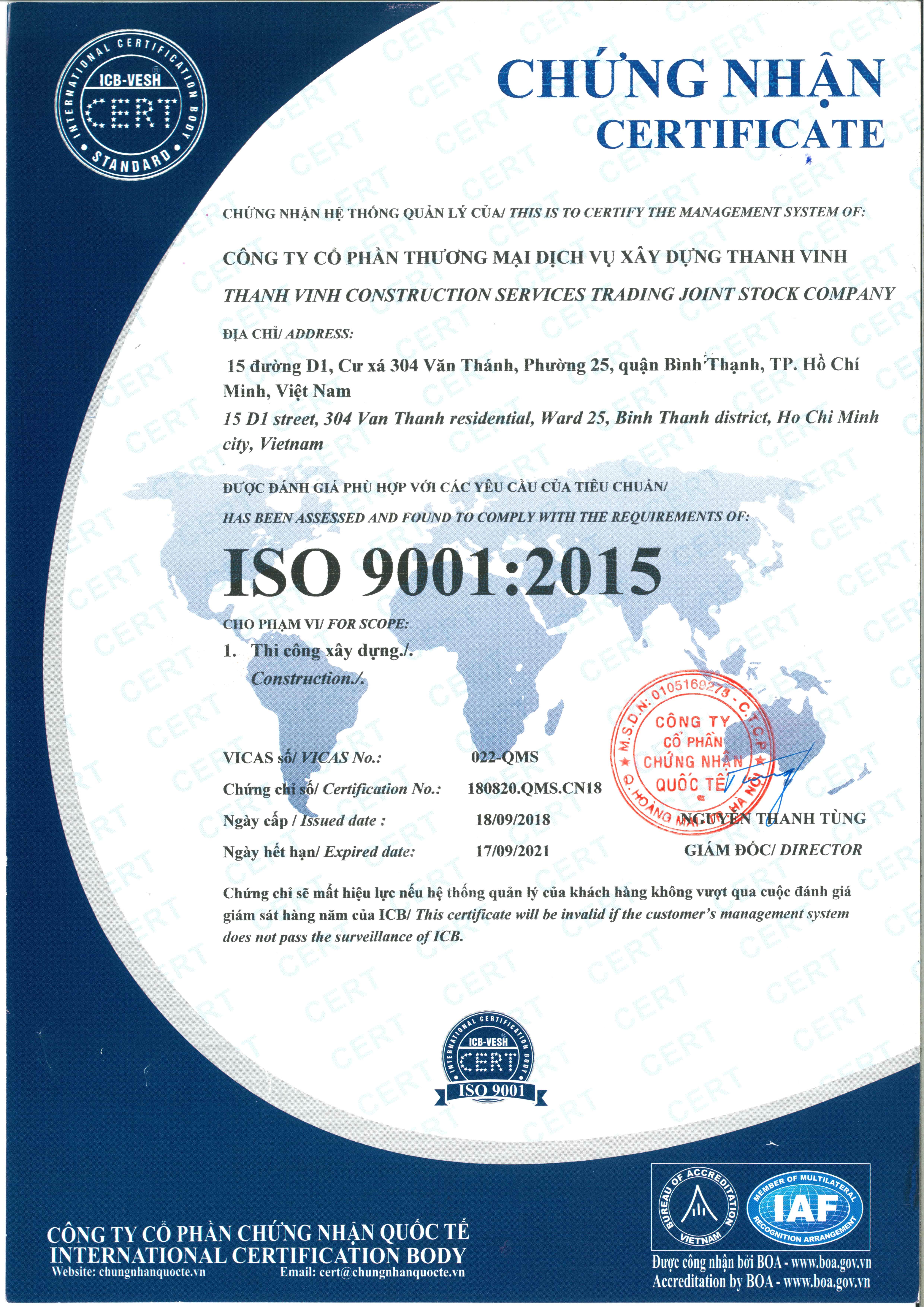CHỨNG NHẬN ISO 9001:2015